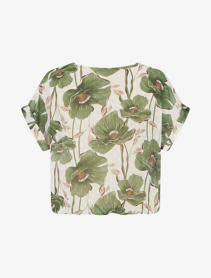 Top boule manches courtes à imprimé floral - Kaki - 2