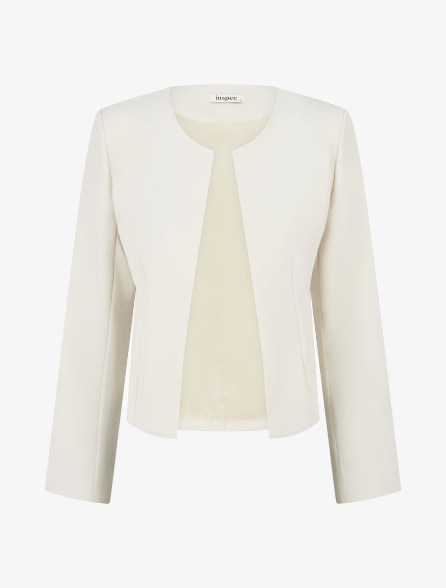 Veste droite à col rond et épaulettes - Beige clair - 1