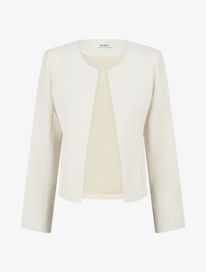 Veste droite à col rond et épaulettes - Beige clair - 1