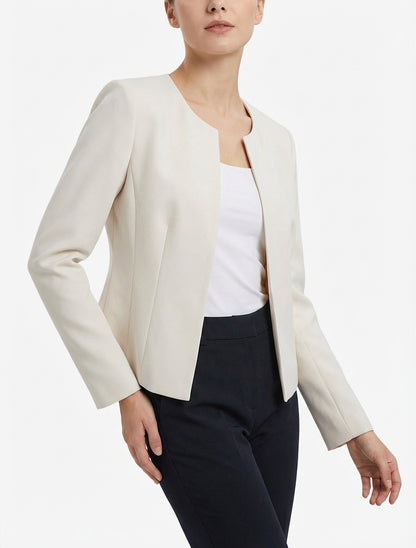 Recht jasje met ronde hals en schoudervullingen - Lichtbeige