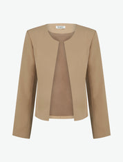 Veste droite à col rond et épaulettes - Camel - 1