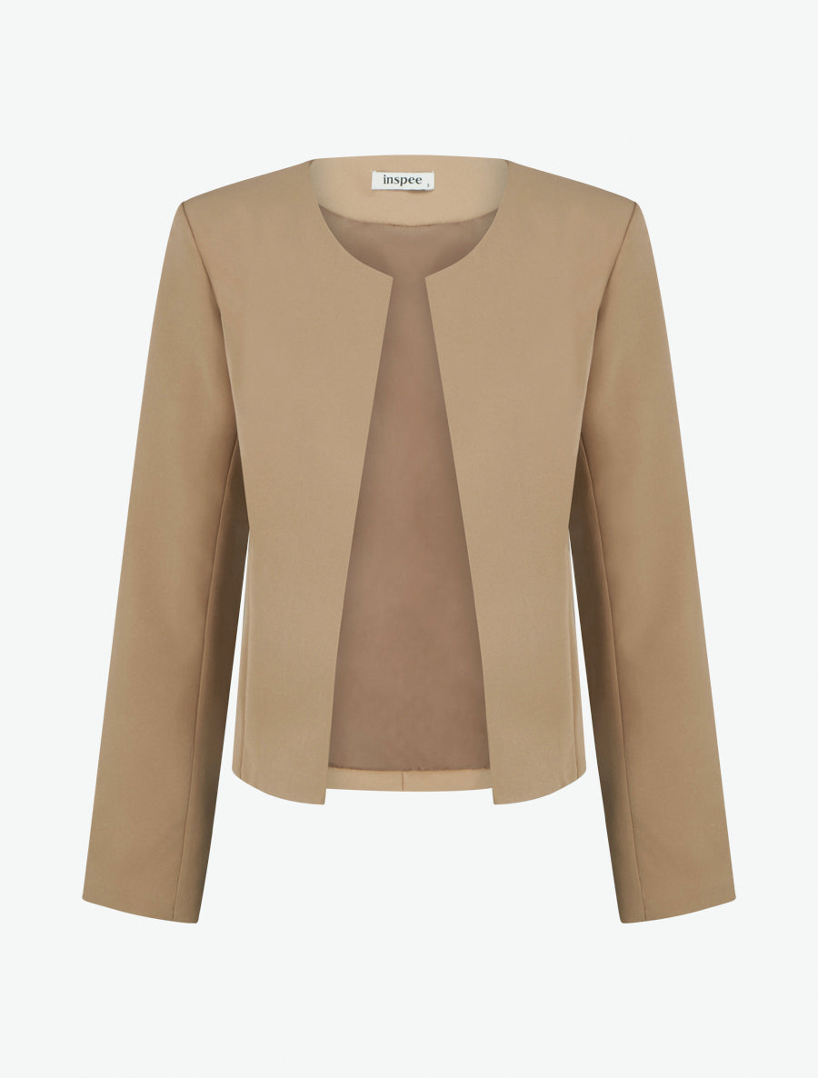 Veste droite à col rond et épaulettes - Camel - 1