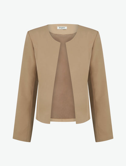 Veste droite à col rond et épaulettes - Camel - 1