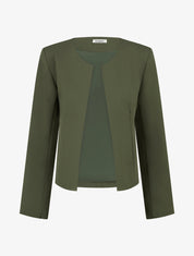 Veste droite à col rond et épaulettes - Kaki - 1