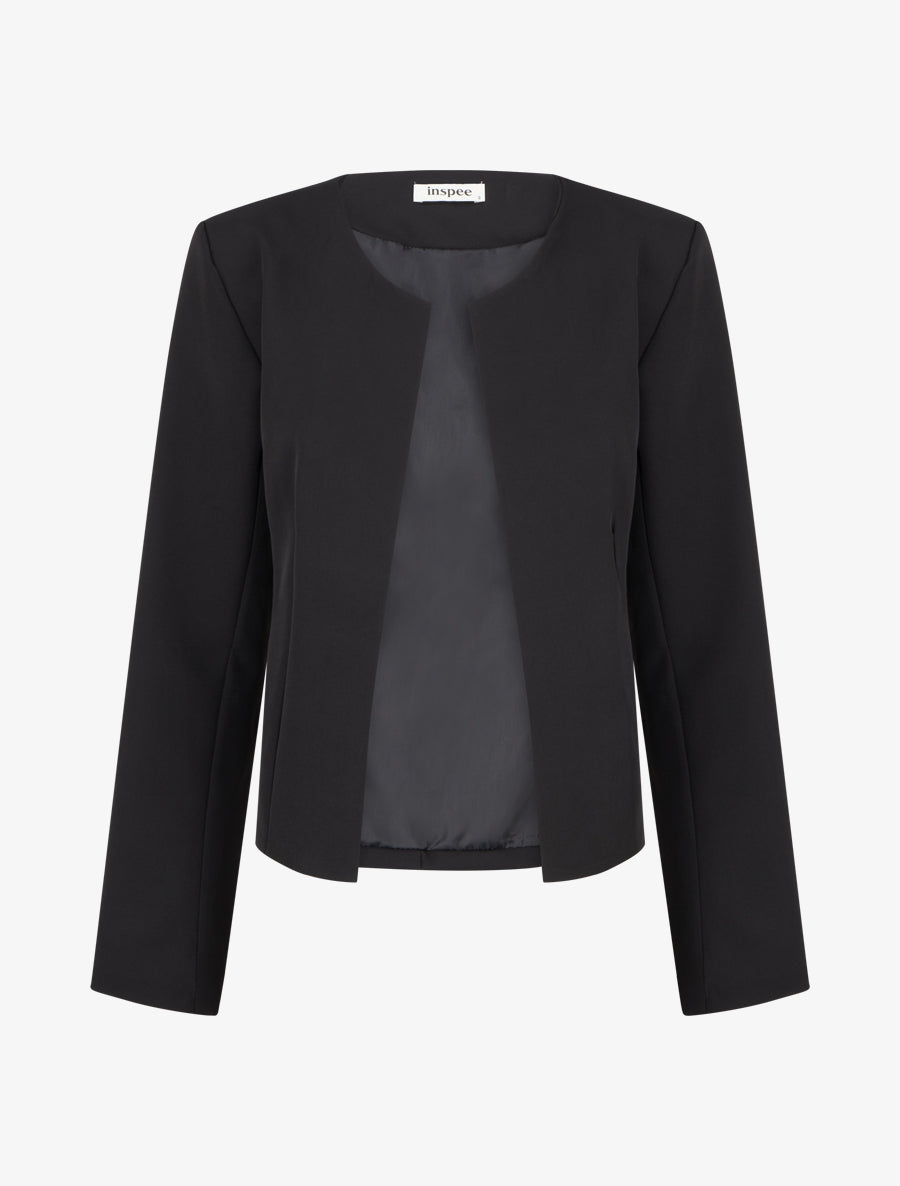 Veste droite à col rond et épaulettes - Noir - 1