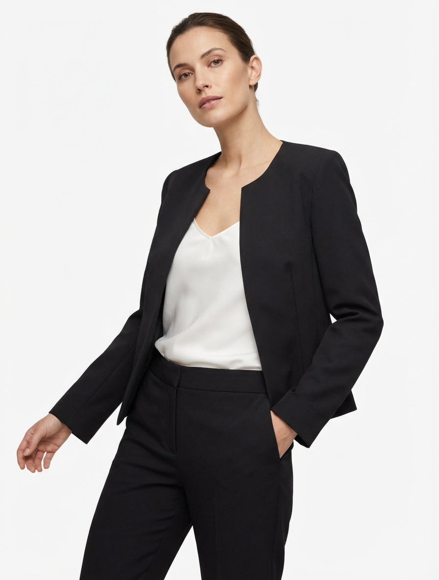 Veste droite à col rond et épaulettes - Noir