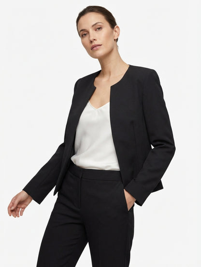 Veste droite à col rond et épaulettes - Noir