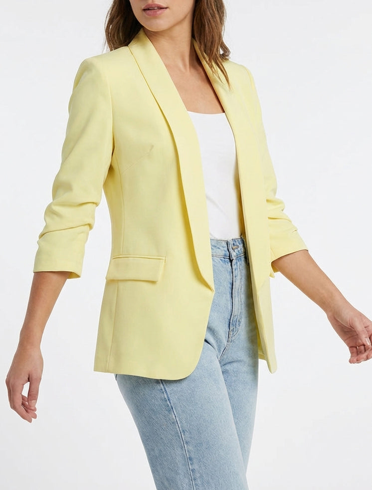 Blazer uni à manches froncées - Jaune citron