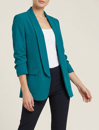 Blazer uni à manches froncées - bleu canard