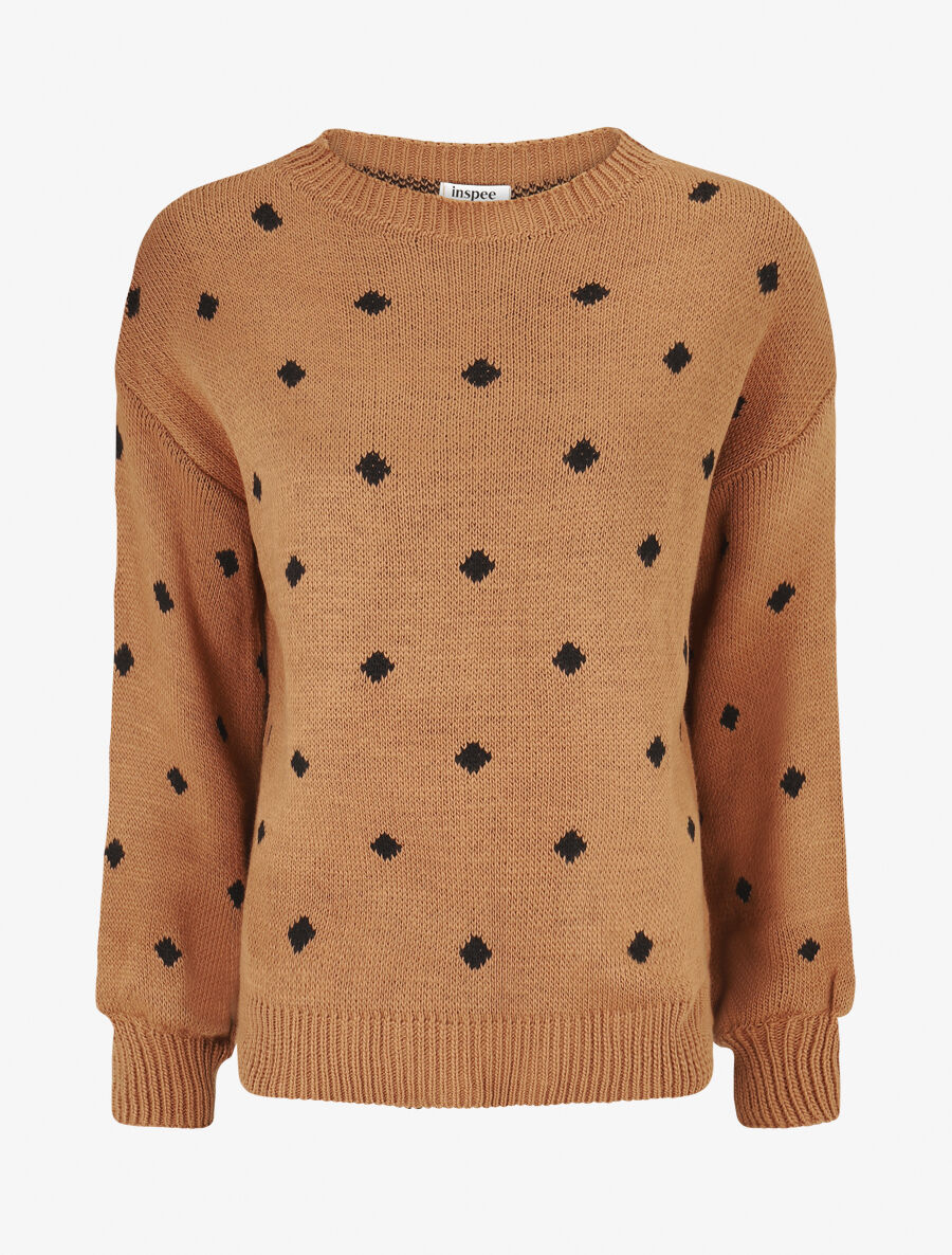 Pull en maille à pois - Camel - 1