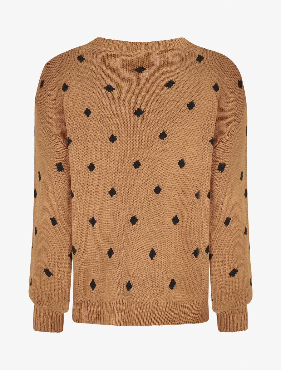 Pull en maille à pois - Camel - 2