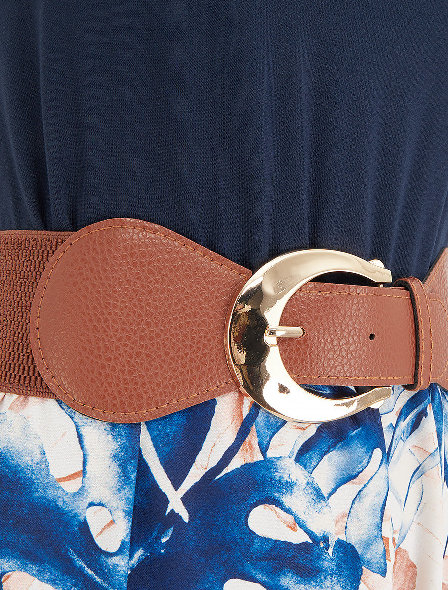 Robe longue à jupe imprimé feuillage - Marine - 3