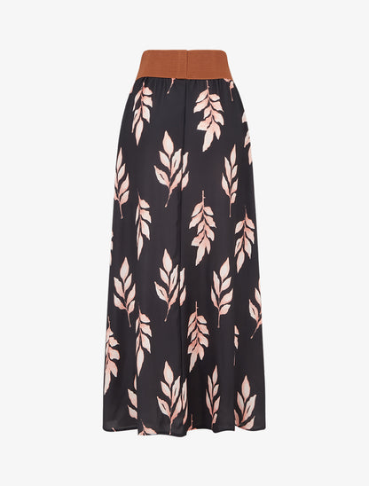 Jupe longue imprimé feuilles - Noir - 2