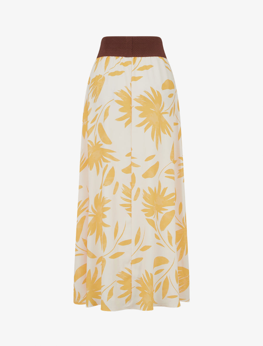 Jupe longue imprimé floral à taille fantaisie - Jaune - 2