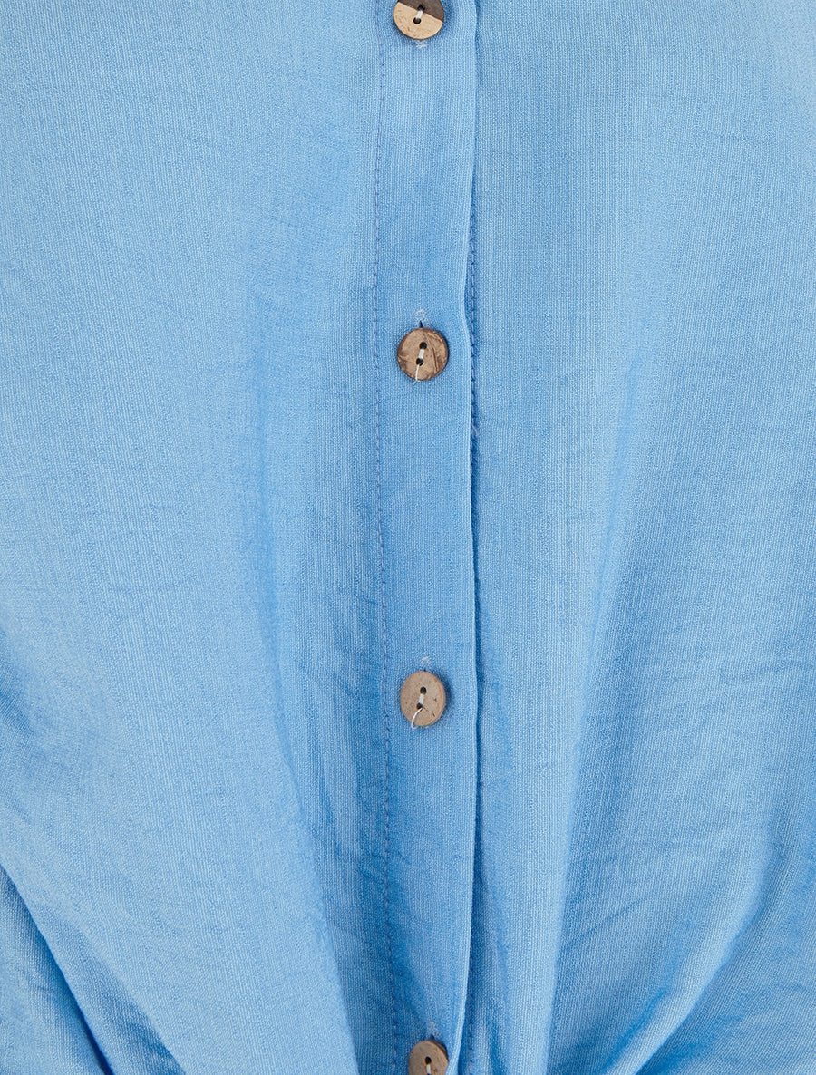 Chemise à nouer ample à manches courtes - Bleu ciel - 3