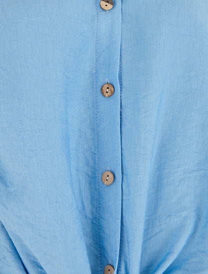 Chemise à nouer ample à manches courtes - Bleu ciel - 3