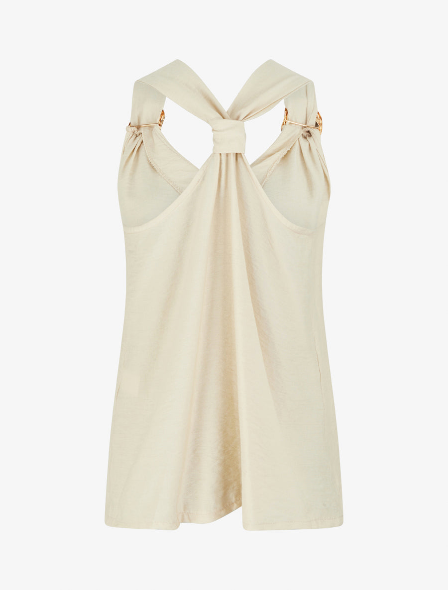 Top droit à dos nageur et bretelles bijoux - Beige - 2
