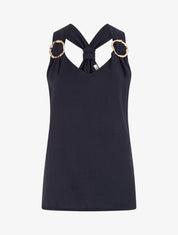 Top droit à dos nageur et bretelles bijoux - Bleu nuit - 1
