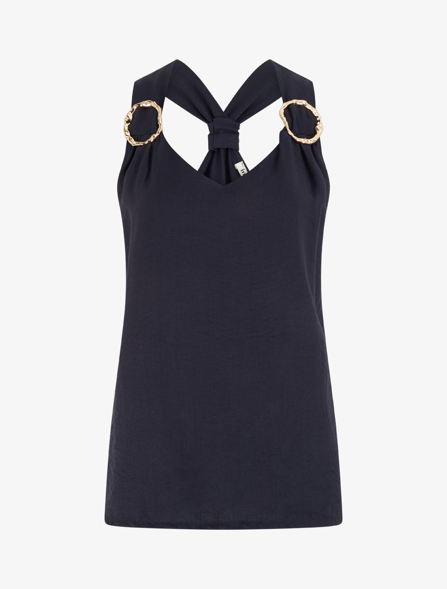 Top droit à dos nageur et bretelles bijoux - Bleu nuit - 1