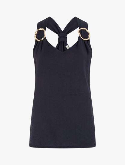 Top droit à dos nageur et bretelles bijoux - Bleu nuit - 1