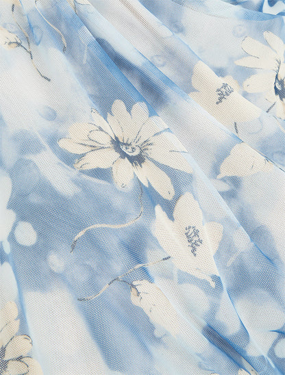 Top sans manches en tulle à fleurs - Bleu - 3