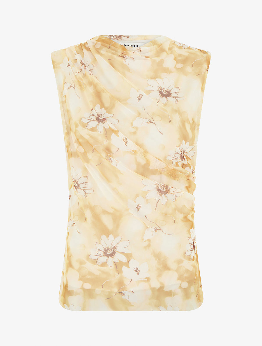 Top sans manches en tulle à fleurs - Jaune - 1