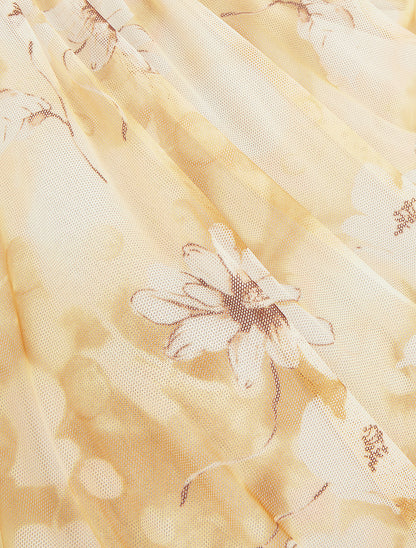 Top sans manches en tulle à fleurs - Jaune - 3