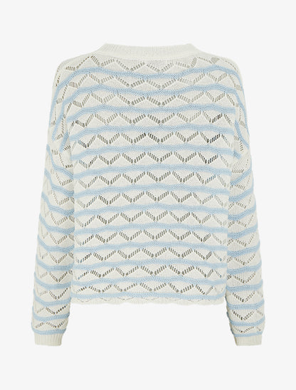 Pull ajouré à rayures fantaisies - Bleu ciel - 2