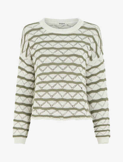 Pull ajouré à rayures fantaisies - Kaki - 1