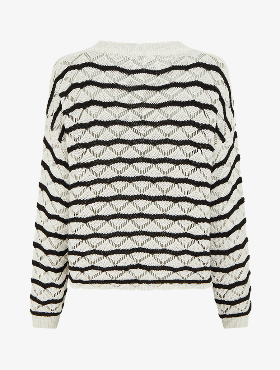 Pull ajouré à rayures fantaisies - Noir - 2