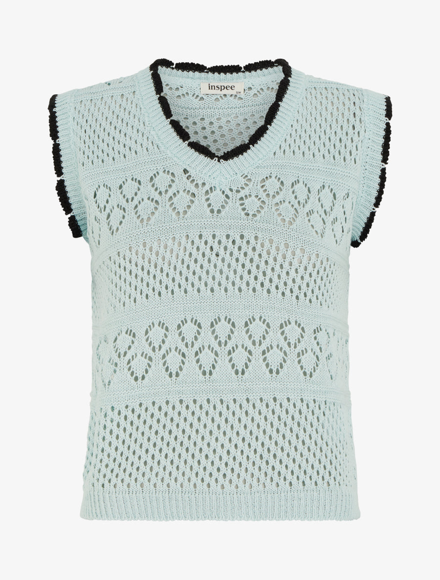 Pull sans manches à col contrastant - Bleu ciel - 1