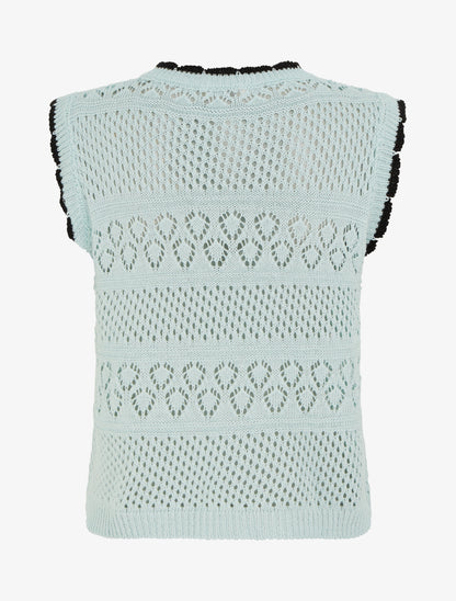 Pull sans manches à col contrastant - Bleu ciel - 2