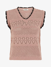 Pull sans manches à col contrastant - Rose - 1