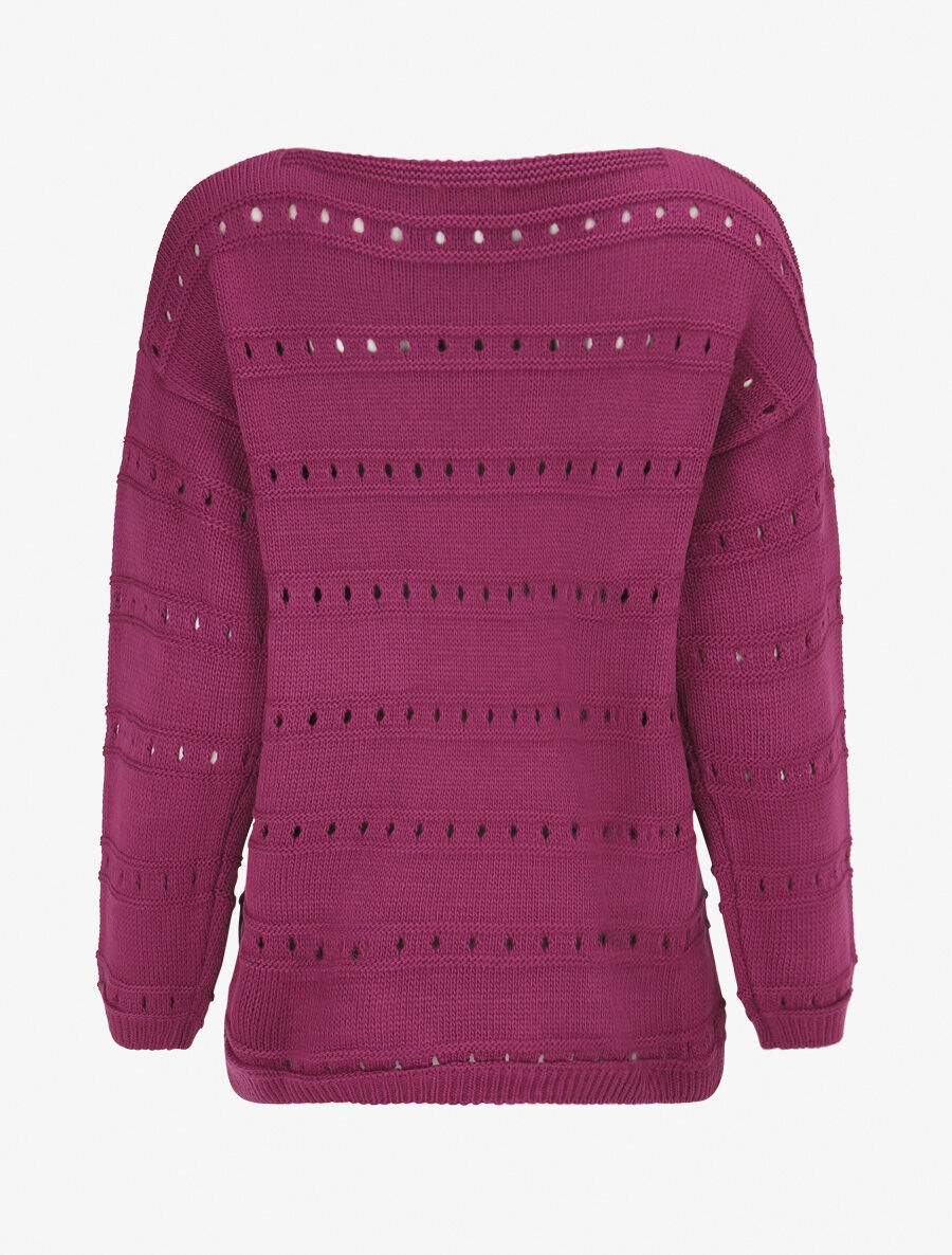 Pull en maille ajourée et en relief - Pourpre - 2