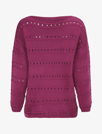 Pull en maille ajourée et en relief - Pourpre - 2