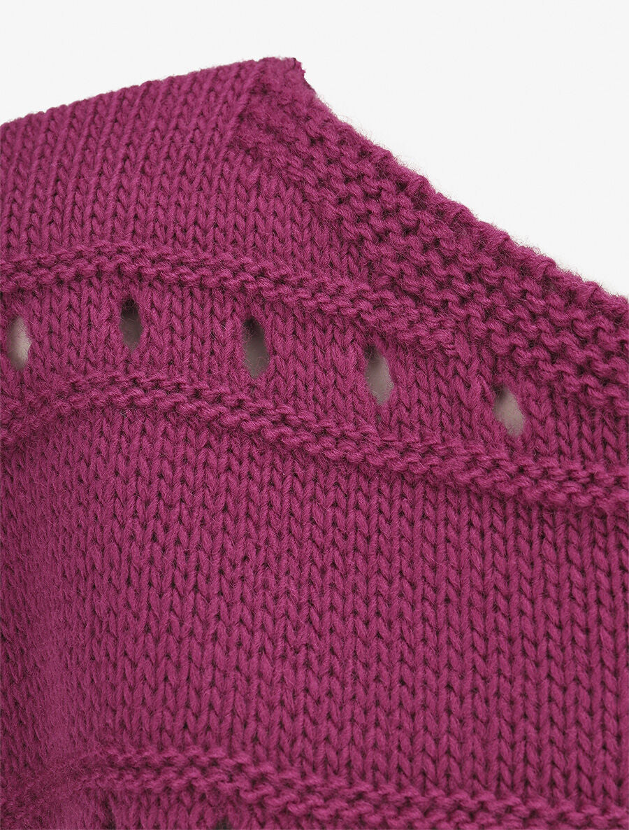 Pull en maille ajourée et en relief - Pourpre - 3