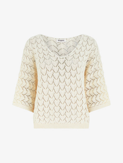 Pull ajouré manches courtes - Beige clair