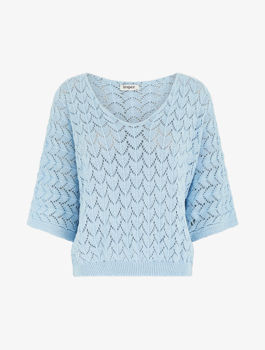 Pull ajouré manches courtes - Bleu ciel - 1