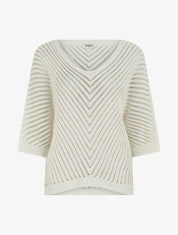 Pull ajouré à manches courtes chauve-souris - Écru - 1