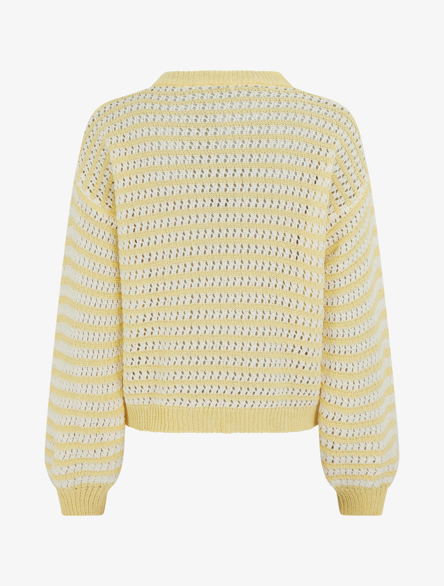 Pull droit à rayures ajourées - Jaune - 2