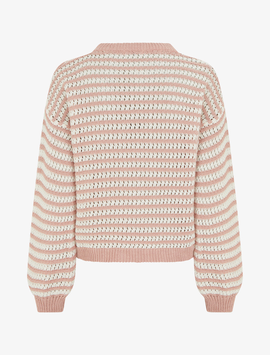 Pull droit à rayures ajourées - Rose - 2