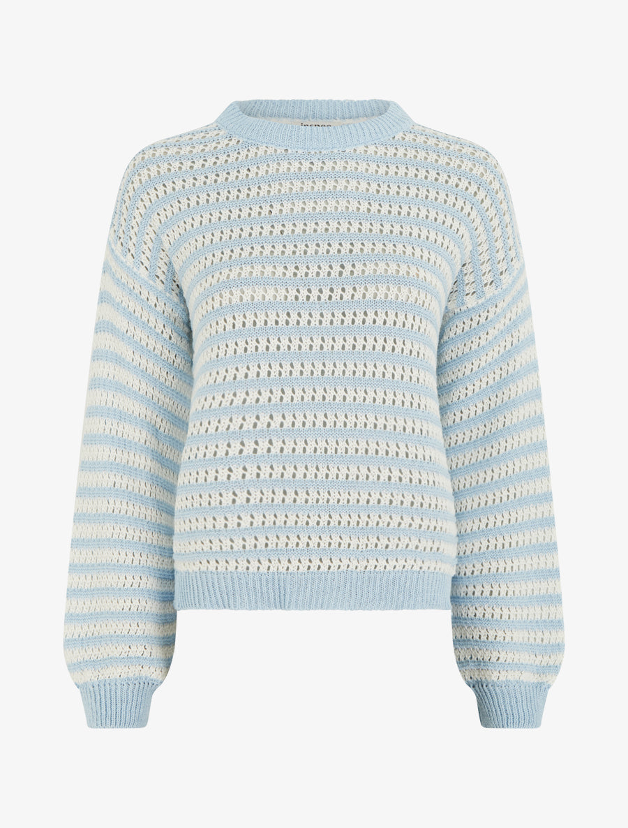 Pull droit à rayures ajourées - Bleu ciel - 1