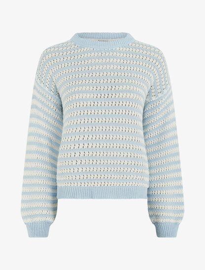 Pull droit à rayures ajourées - Bleu ciel - 1