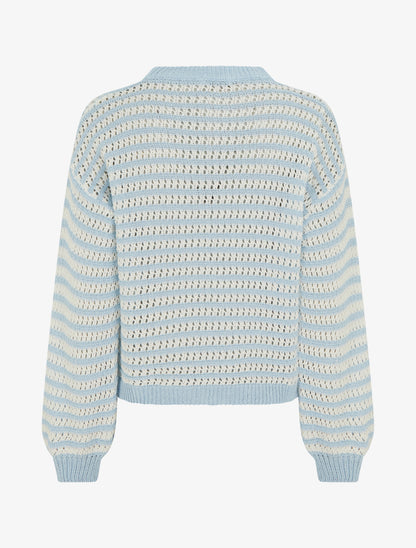 Pull droit à rayures ajourées - Bleu ciel - 2