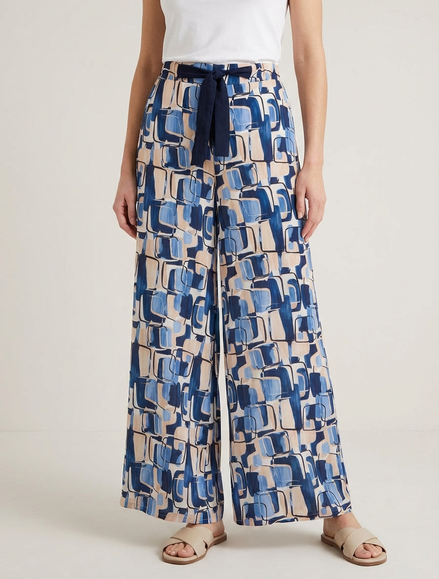 Pantalon ample imprimé graphique - Marine