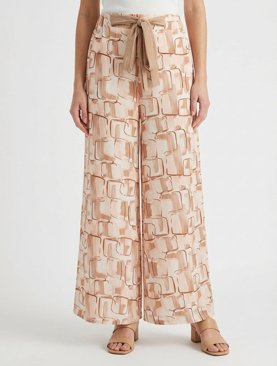 Pantalon ample imprimé graphique - Beige