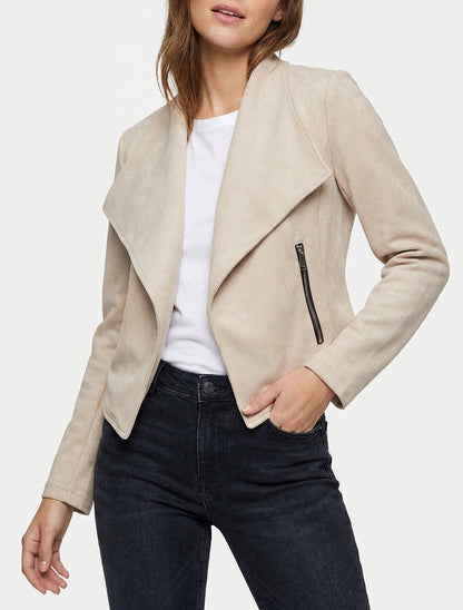 Veste en suédine à poches décoratives zippées - Beige