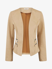 Veste en suédine à poches décoratives zippées - Beige foncé - 1
