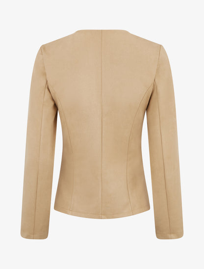 Veste en suédine à poches décoratives zippées - Beige foncé - 2