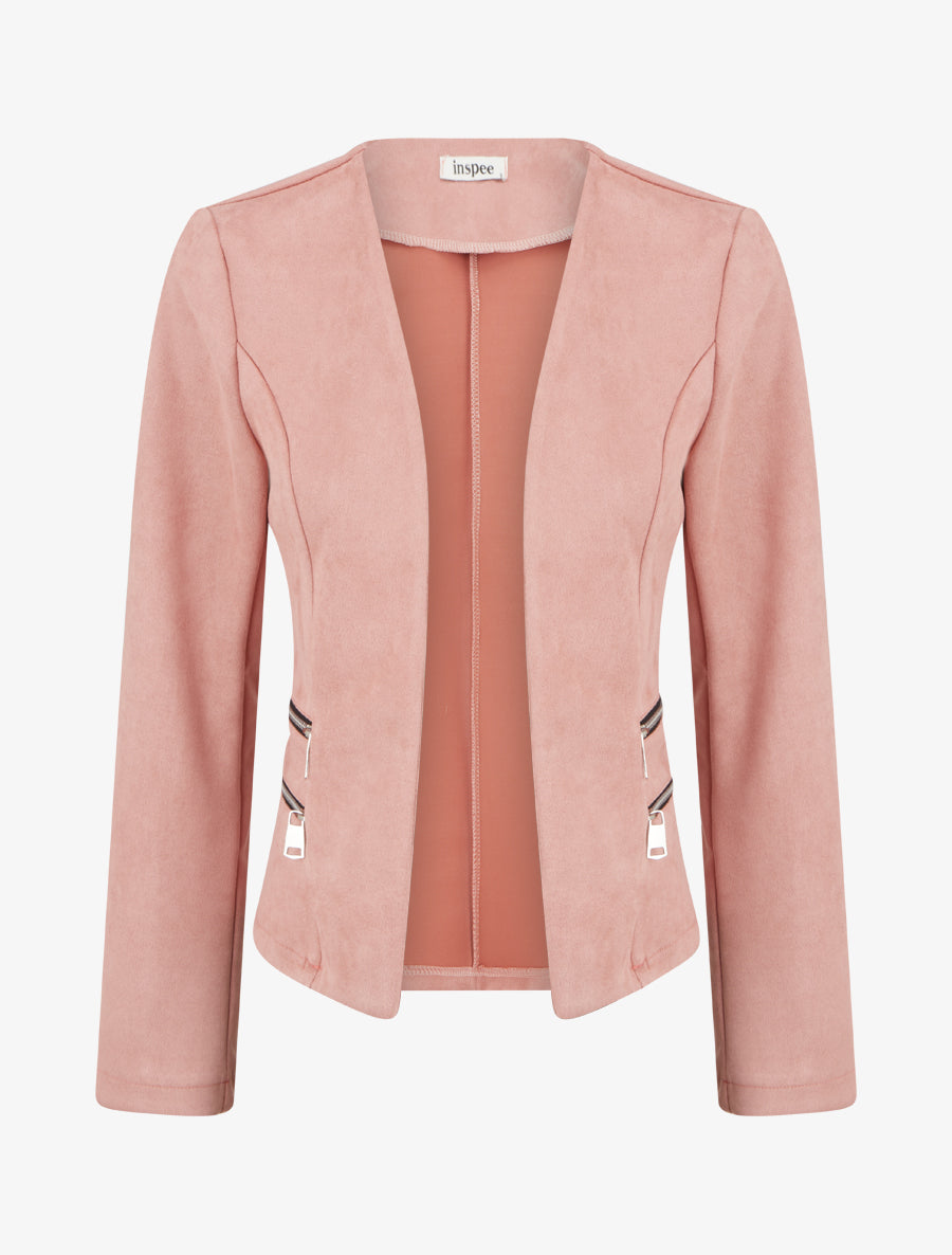 Veste en suédine à poches décoratives zippées - Vieux rose - 1